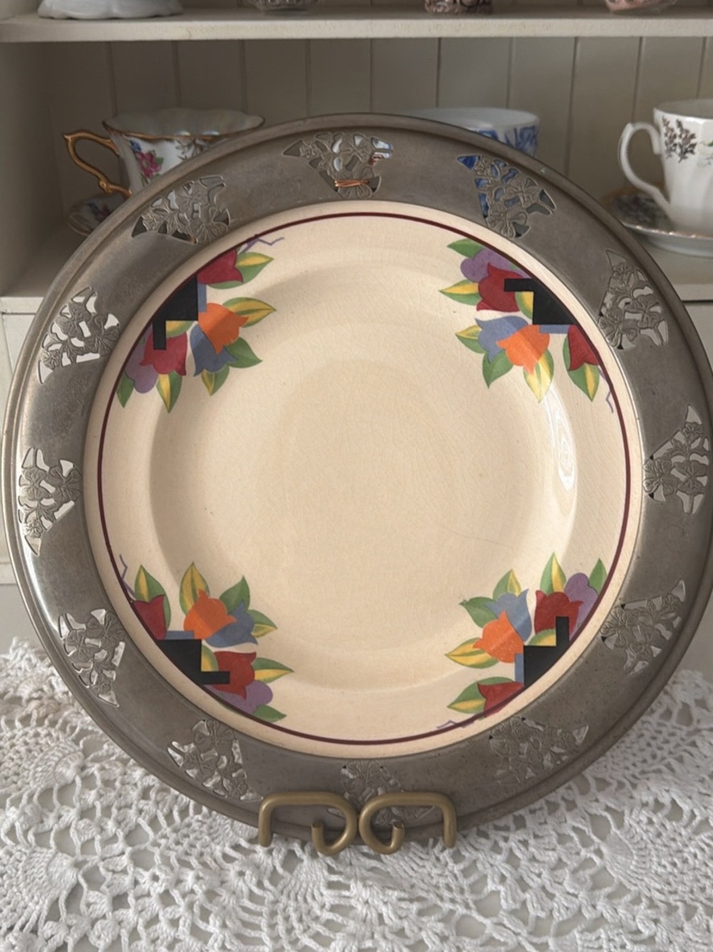 Farberware Cream Dinner Plate with Multicolor Floral Accents